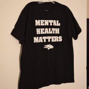 T-Shirt Black Cotton Sign Front-"Mental Health Matters", Back-"#PackMentality"-L